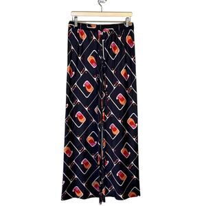 ZARA Women's Navy Red Geometric Elastic Waist Wide Leg Dress Pants Size Medium